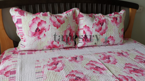 Narzuta różowe pasy/maki 230x250 cm Narzuta różowe pasy/maki 230x250 cm