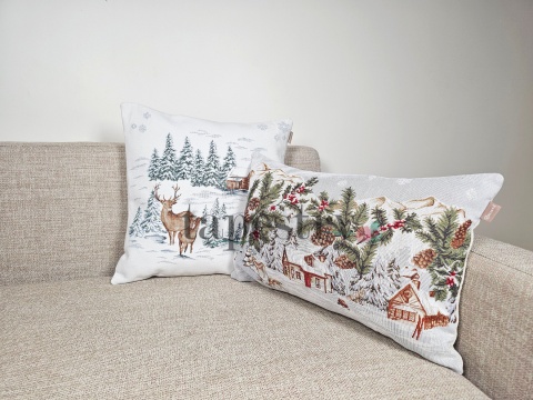 Świąteczna prostokątna poszewka gobelinowa lasek